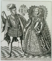 Muotokuva Mariasta, Skotlannin kuningattaresta (1542-87) ja Henry Stewartista, Lord Darnleysta (1545-67) Kuninkaiden kirjasta, kaivertanut Renold Elstrack (1571-n.1630) 1618
